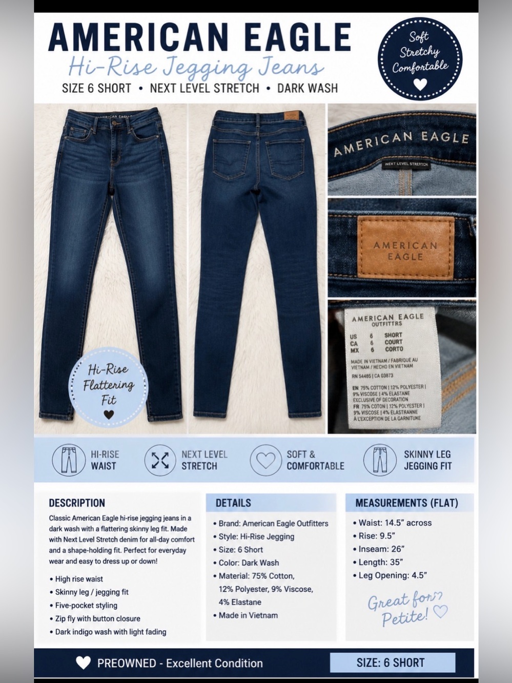 American Eagle Outfitters Dark Blue Hi-Rise Jeggings